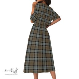Scottish Graham of Menteith Weathered Tartan Womens Elastic Waist Dress Tartan Plaid Dress