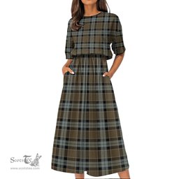 Scottish Graham of Menteith Weathered Tartan Womens Elastic Waist Dress Tartan Plaid Dress