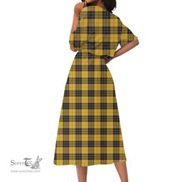Scottish MacLeod of Lewis Ancient Tartan Crest Womens Elastic Waist Dress Tartan Plaid Dress