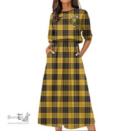 Scottish MacLeod of Lewis Ancient Tartan Crest Womens Elastic Waist Dress Tartan Plaid Dress