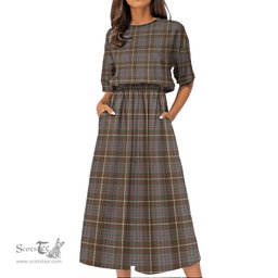 Scottish MacIntyre Hunting Weathered Tartan Womens Elastic Waist Dress Tartan Plaid Dress