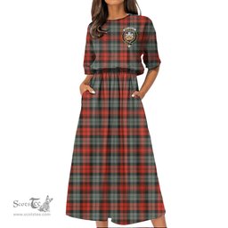Scottish MacLachlan Weathered Tartan Crest Womens Elastic Waist Dress Tartan Plaid Dress