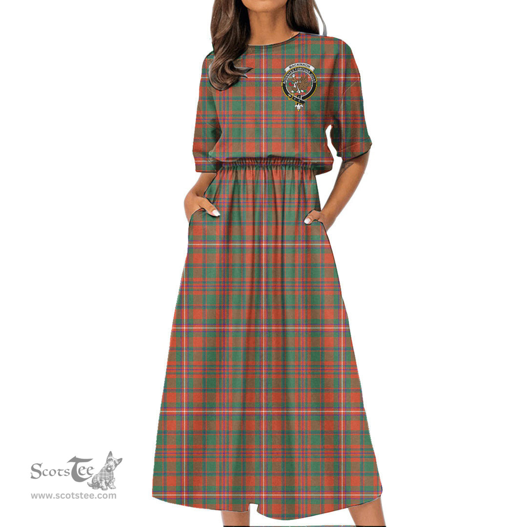 Scottish MacKinnon Ancient Tartan Crest Womens Elastic Waist Dress Tartan Plaid Dress