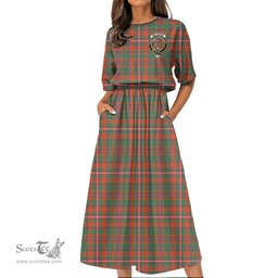 Scottish MacKinnon Ancient Tartan Crest Womens Elastic Waist Dress Tartan Plaid Dress