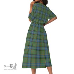 Scottish MacMillan Hunting Ancient Tartan Womens Elastic Waist Dress Tartan Plaid Dress