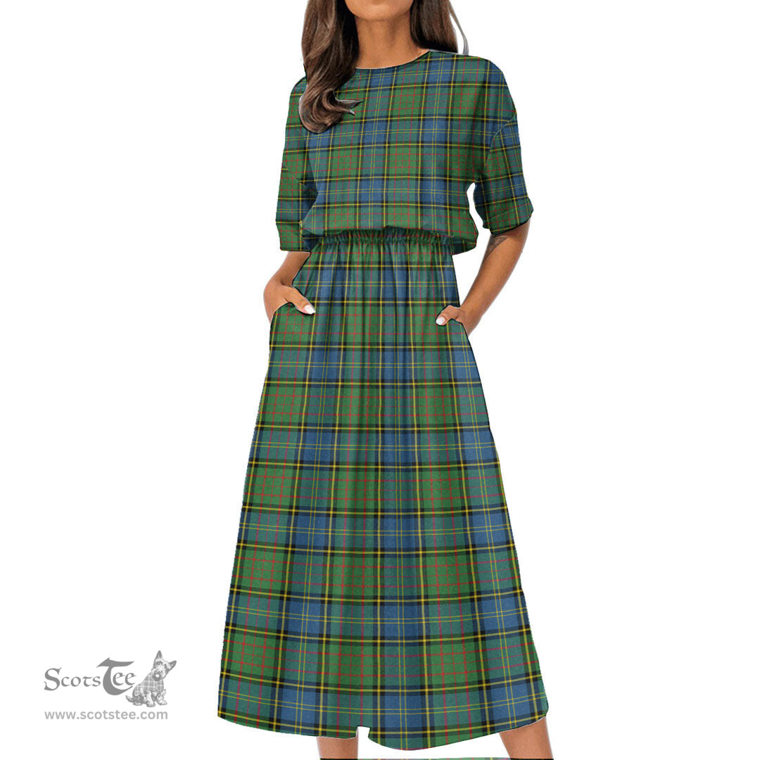 Scottish MacMillan Hunting Ancient Tartan Womens Elastic Waist Dress Tartan Plaid Dress