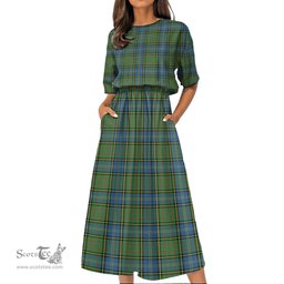 Scottish MacMillan Hunting Ancient Tartan Womens Elastic Waist Dress Tartan Plaid Dress