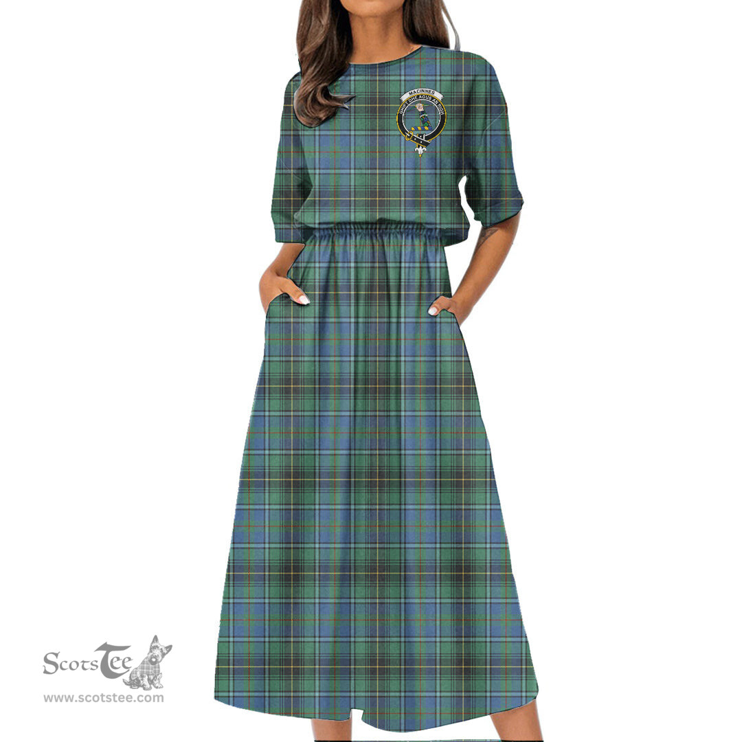 Scottish MacInnes Ancient Tartan Crest Womens Elastic Waist Dress Tartan Plaid Dress