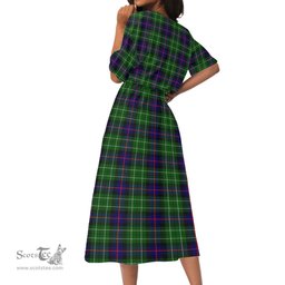 Scottish Leslie Hunting Tartan Womens Elastic Waist Dress Tartan Plaid Dress