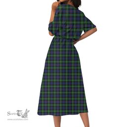 Scottish MacKenzie Modern Tartan Crest Womens Elastic Waist Dress Tartan Plaid Dress