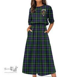 Scottish MacKenzie Modern Tartan Crest Womens Elastic Waist Dress Tartan Plaid Dress
