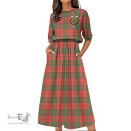Scottish Grant Ancient Tartan Crest Womens Elastic Waist Dress Tartan Plaid Dress