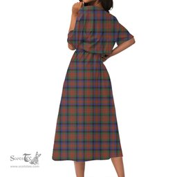 Scottish MacDuff Hunting Modern Tartan Crest Womens Elastic Waist Dress Tartan Plaid Dress