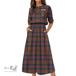 Scottish MacDuff Hunting Modern Tartan Crest Womens Elastic Waist Dress Tartan Plaid Dress
