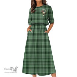 Scottish MacDonald Lord of the Isles Hunting Tartan Crest Womens Elastic Waist Dress Tartan Plaid Dress