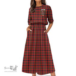 Scottish Innes Modern Tartan Crest Womens Elastic Waist Dress Tartan Plaid Dress
