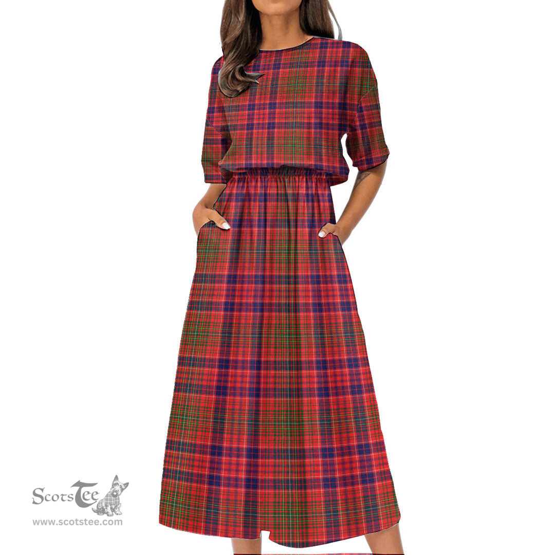 Scottish Lumsden Modern Tartan Womens Elastic Waist Dress Tartan Plaid Dress