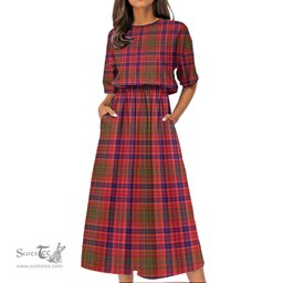 Scottish Lumsden Modern Tartan Womens Elastic Waist Dress Tartan Plaid Dress