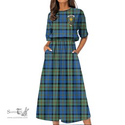 Scottish MacLeod of Harris Ancient Tartan Crest Womens Elastic Waist Dress Tartan Plaid Dress