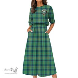 Scottish Kennedy Ancient Tartan Crest Womens Elastic Waist Dress Tartan Plaid Dress