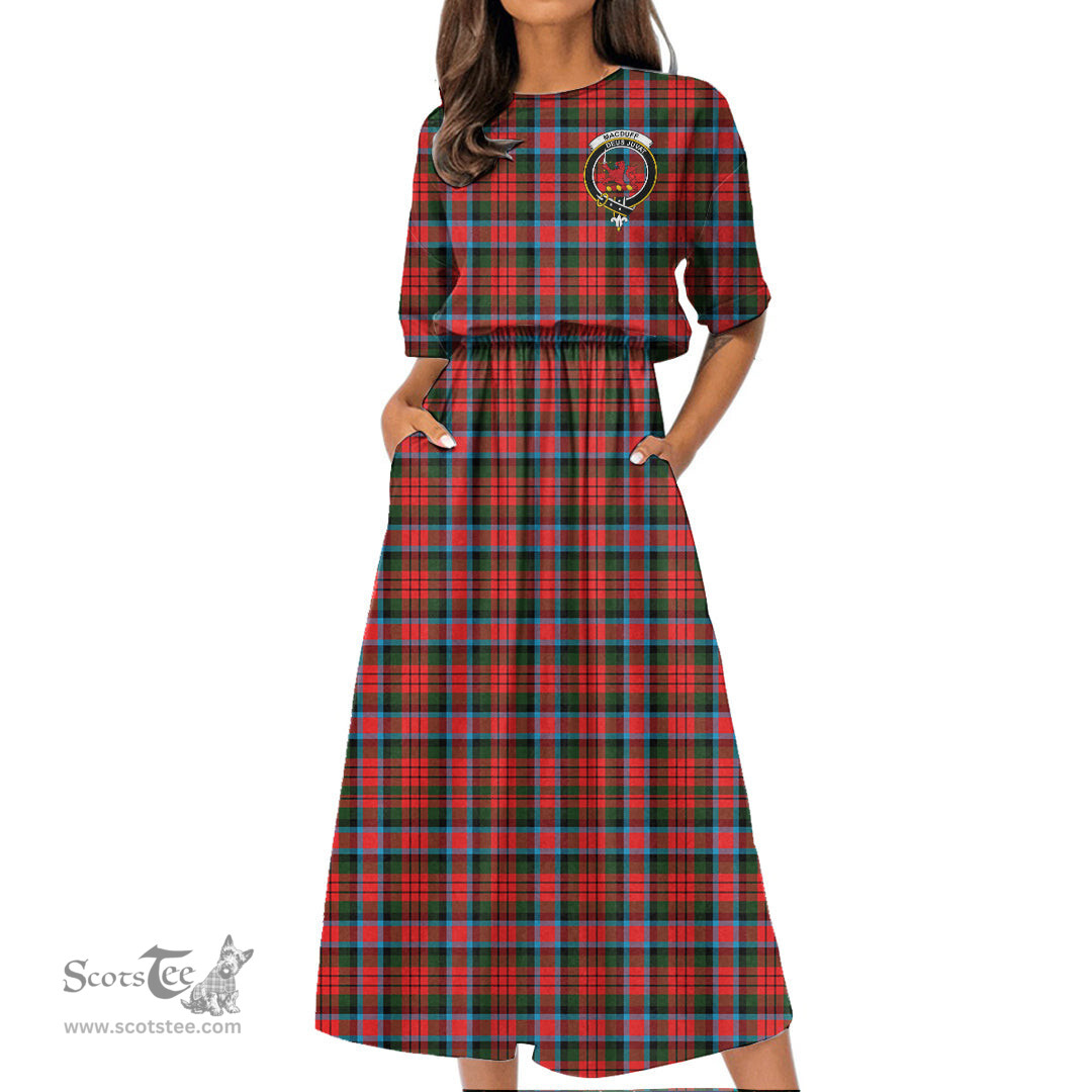 Scottish MacDuff Modern Tartan Crest Womens Elastic Waist Dress Tartan Plaid Dress