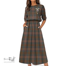 Scottish Kennedy Weathered Tartan Crest Womens Elastic Waist Dress Tartan Plaid Dress