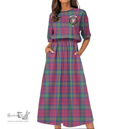 Scottish Lindsay Ancient Tartan Crest Womens Elastic Waist Dress Tartan Plaid Dress