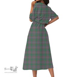 Scottish MacFarlane Hunting Ancient Tartan Crest Womens Elastic Waist Dress Tartan Plaid Dress