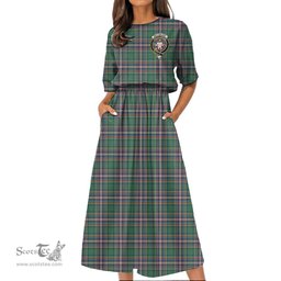 Scottish MacFarlane Hunting Ancient Tartan Crest Womens Elastic Waist Dress Tartan Plaid Dress