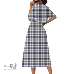 Scottish Hannay Modern Tartan Crest Womens Elastic Waist Dress Tartan Plaid Dress