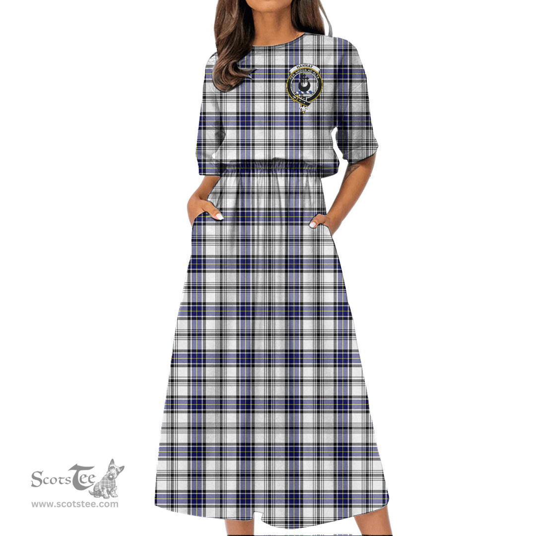 Scottish Hannay Modern Tartan Crest Womens Elastic Waist Dress Tartan Plaid Dress