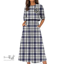 Scottish Hannay Modern Tartan Crest Womens Elastic Waist Dress Tartan Plaid Dress