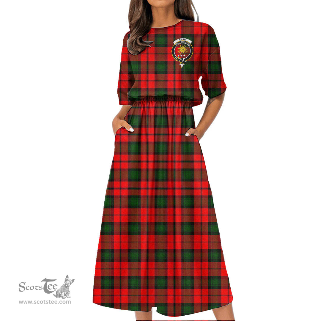 Scottish Kerr Modern Tartan Crest Womens Elastic Waist Dress Tartan Plaid Dress