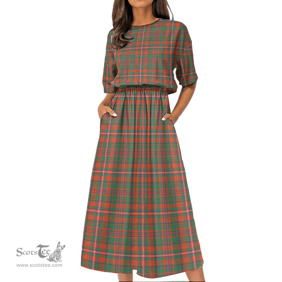 Scottish MacKinnon Ancient Tartan Womens Elastic Waist Dress Tartan Plaid Dress