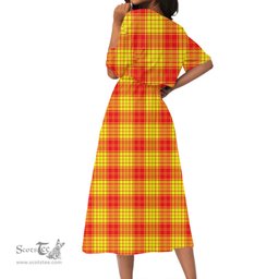 Scottish MacMillan Clan Tartan Crest Womens Elastic Waist Dress Tartan Plaid Dress