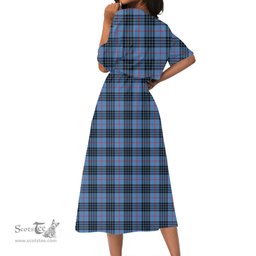Scottish MacKay Blue Tartan Crest Womens Elastic Waist Dress Tartan Plaid Dress