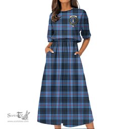 Scottish MacKay Blue Tartan Crest Womens Elastic Waist Dress Tartan Plaid Dress