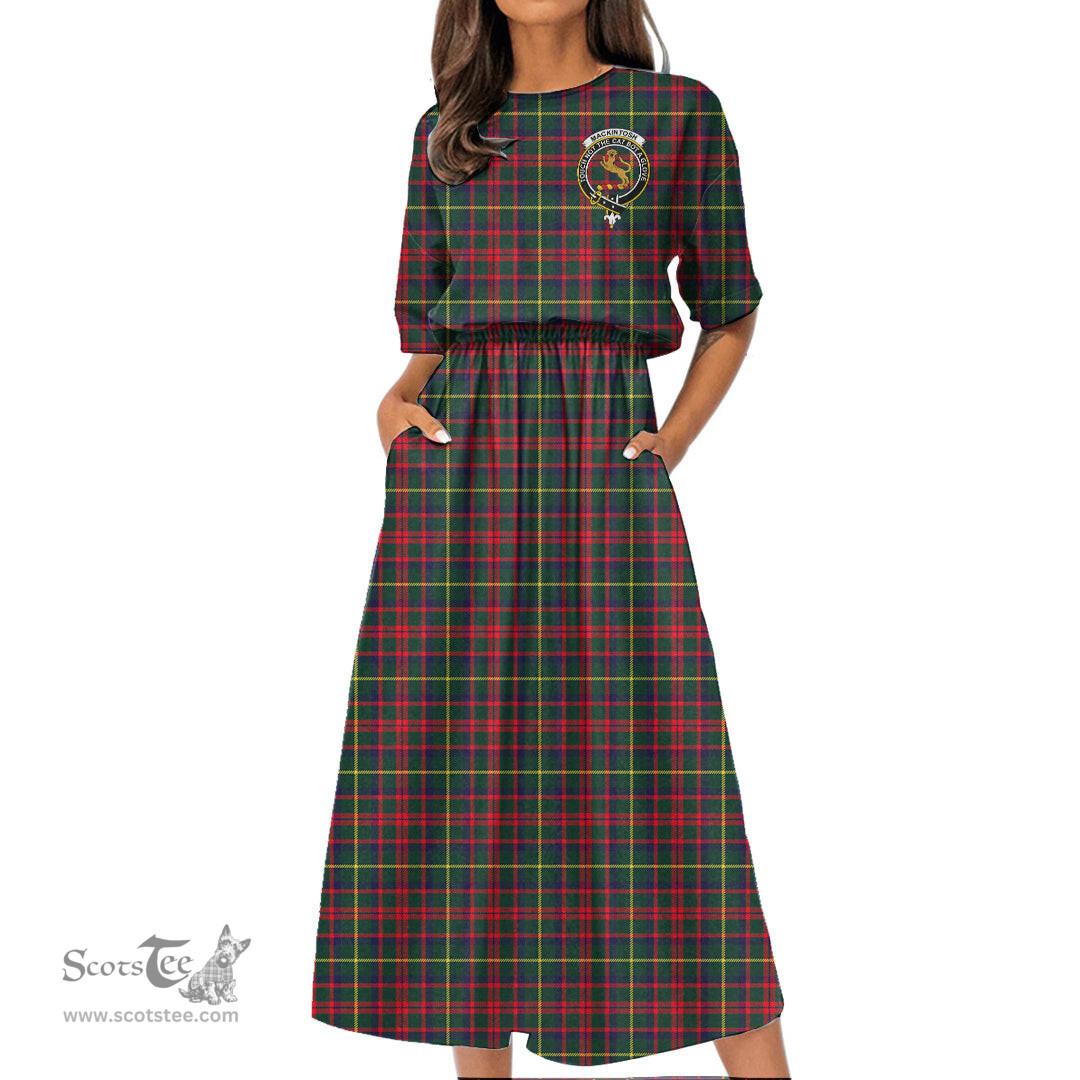 Scottish MacKintosh Hunting Modern Tartan Crest Womens Elastic Waist Dress Tartan Plaid Dress