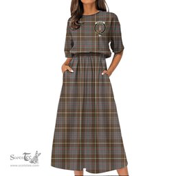 Scottish MacIntyre Hunting Weathered Tartan Crest Womens Elastic Waist Dress Tartan Plaid Dress