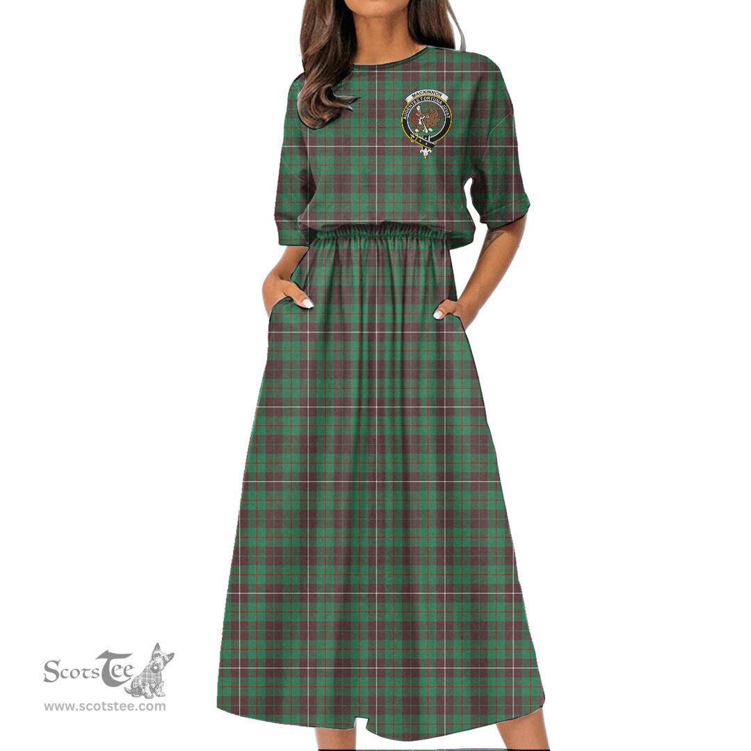 Scottish MacKinnon Hunting Ancient Tartan Crest Womens Elastic Waist Dress Tartan Plaid Dress