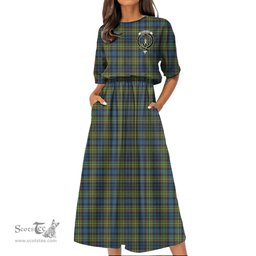 Scottish MacLellan Ancient Tartan Crest Womens Elastic Waist Dress Tartan Plaid Dress