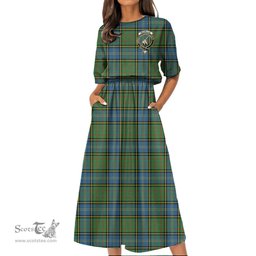Scottish MacMillan Hunting Ancient Tartan Crest Womens Elastic Waist Dress Tartan Plaid Dress