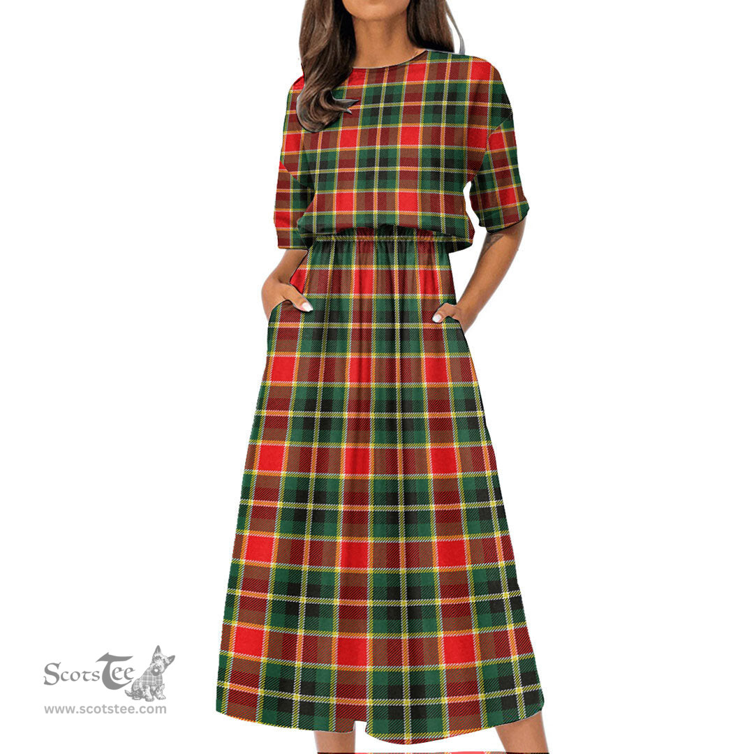 Scottish MacLachlan Hunting Modern Tartan Womens Elastic Waist Dress Tartan Plaid Dress
