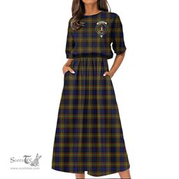 Scottish MacLellan Modern Tartan Crest Womens Elastic Waist Dress Tartan Plaid Dress