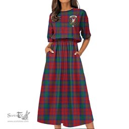 Scottish Lindsay Modern Tartan Crest Womens Elastic Waist Dress Tartan Plaid Dress