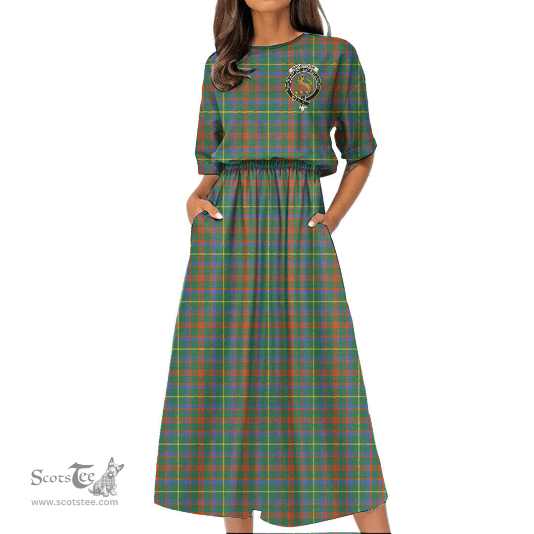 Scottish MacKintosh Hunting Ancient Tartan Crest Womens Elastic Waist Dress Tartan Plaid Dress