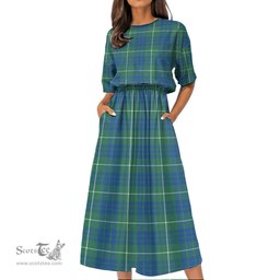 Scottish Hamilton Hunting Ancient Tartan Womens Elastic Waist Dress Tartan Plaid Dress