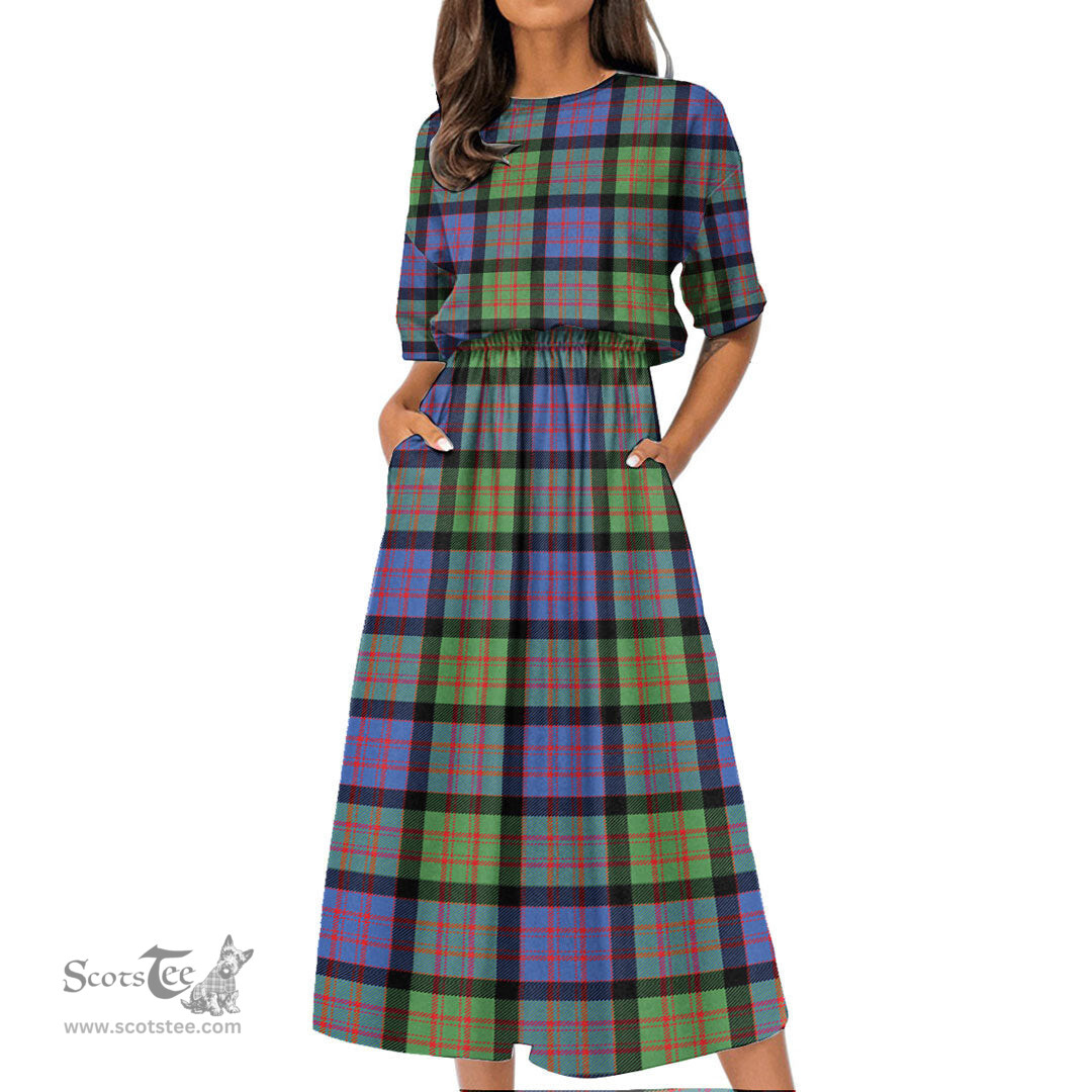 Scottish MacDonald Ancient Tartan Womens Elastic Waist Dress Tartan Plaid Dress