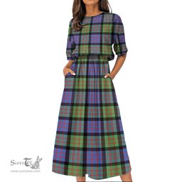 Scottish MacDonald Ancient Tartan Womens Elastic Waist Dress Tartan Plaid Dress