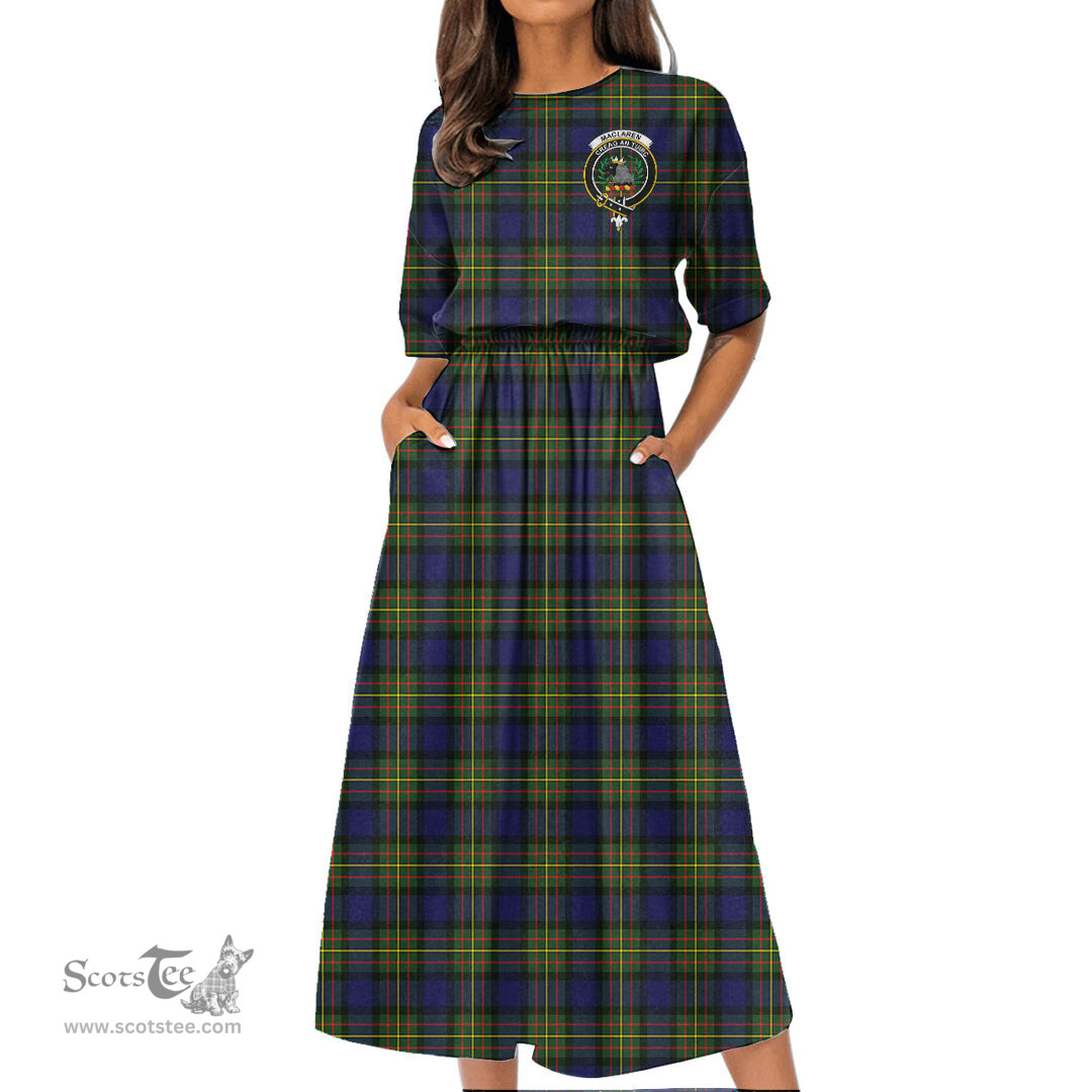 Scottish MacLaren Modern Tartan Crest Womens Elastic Waist Dress Tartan Plaid Dress